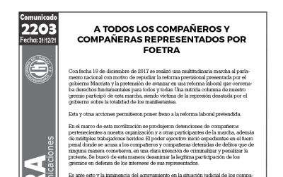 Comunicado Nº2203: A todos los compañeros y compañeras