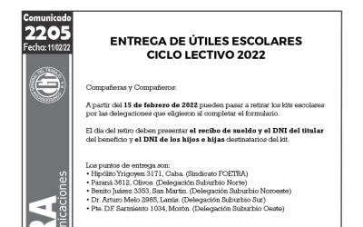Comunicado Nº2205: Entrega de útiles escolares ciclo lectivo 2022
