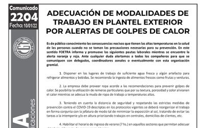 Comunicado Nº2204: Adecuación de modalidades de trabajo en plantel exterior por alertas de golpes de calor