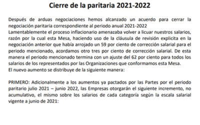 Comunicado | Cierre de la paritaria 2021-2022