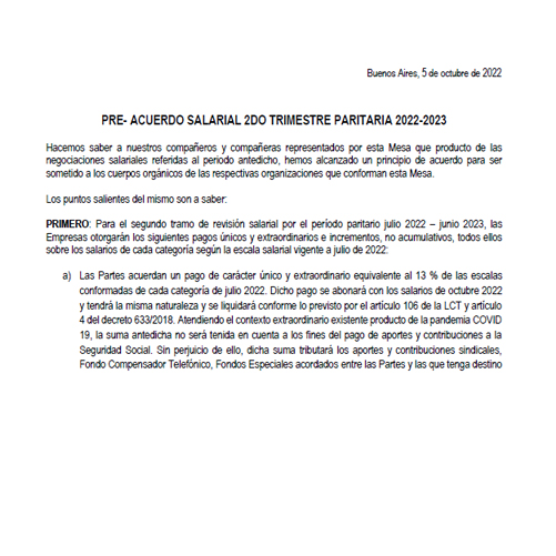 Comunicado MUS | Pre-acuerdo salarial