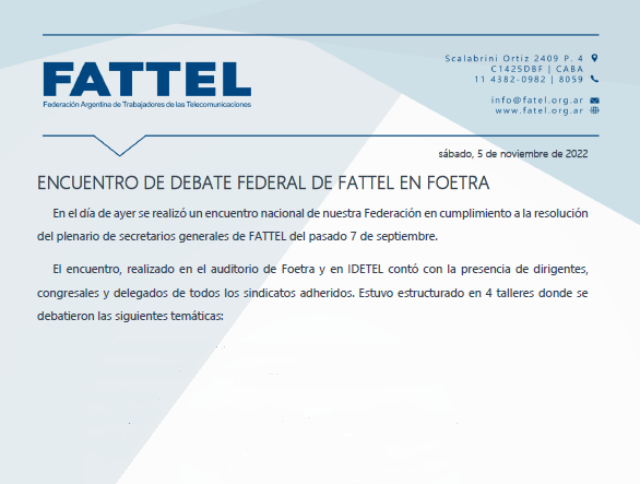 Encuentro de debate federal de FATTEL en FOETRA