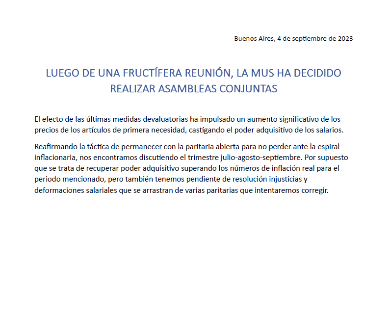 Comunicado de la MUS