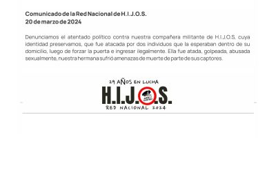 FOETRA repudia el atentado a una compañera de la agrupación HIJOS